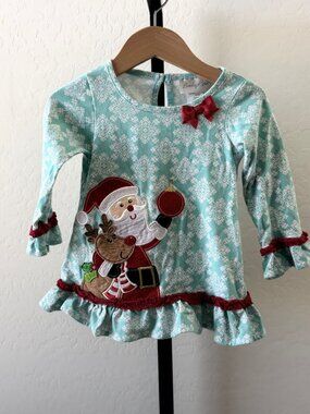 Emily Rose Toddler Girls Mint Green Damask Santa Christmas Ruffle Tunic Top 3T